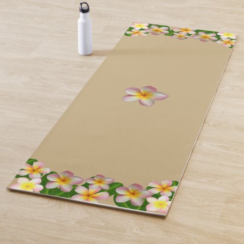 Beautiful Frangipani Flowers on Light Beige Yoga Mat