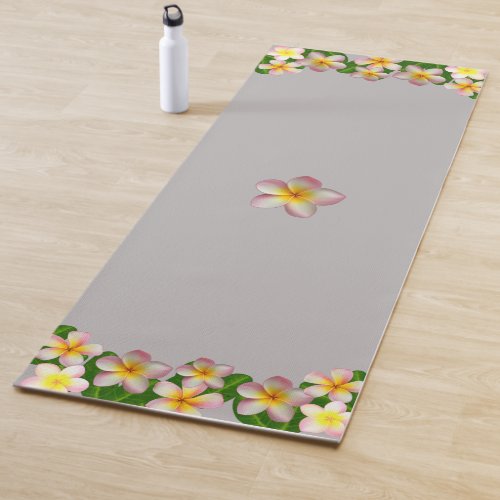 Beautiful Frangipani Flowers on Light Silver Gray  Yoga Mat