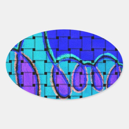 Beautiful French Blue African Woven Abstract Art Oval Sticker