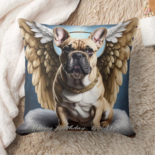 Beautiful French Bulldog  Angel Wings Throw Pillow