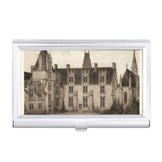 Beautiful French Chateau in Sepia Tones Business Card Holder (Front)