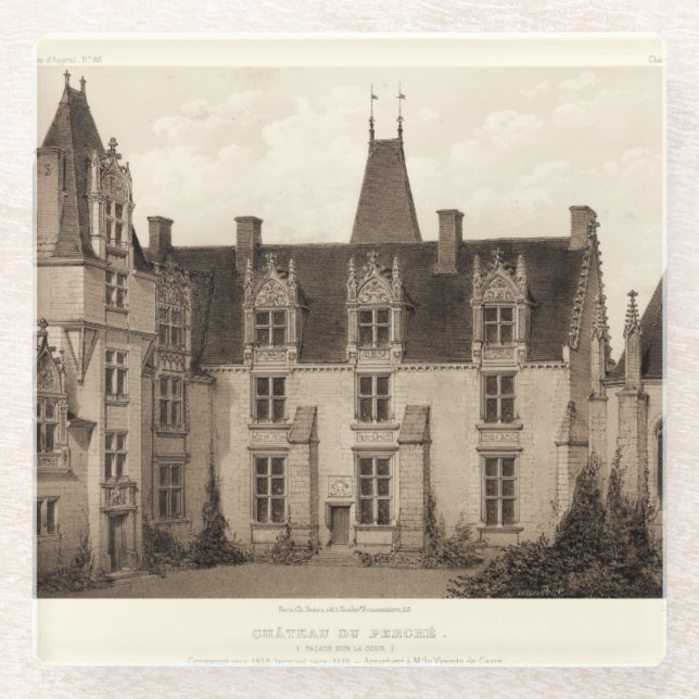 Beautiful French Chateau in Sepia Tones Glass Coaster (Front)