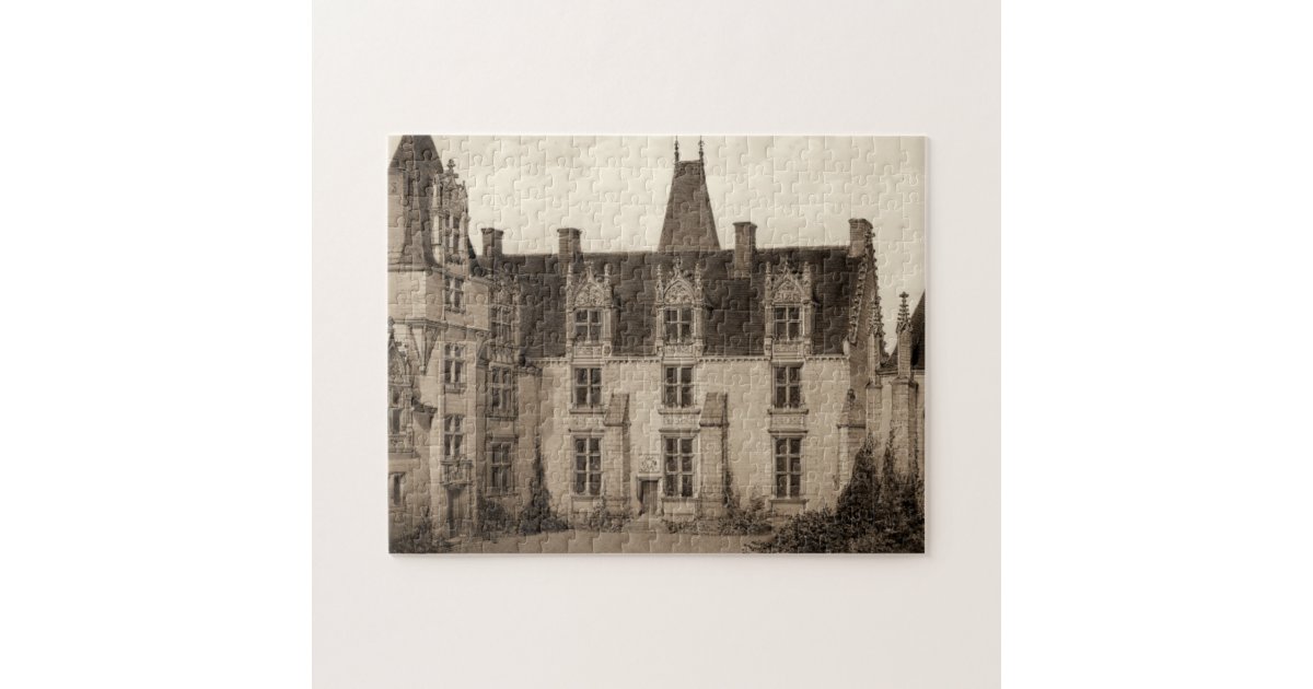 Beautiful French Chateau in Sepia Tones Jigsaw Puzzle