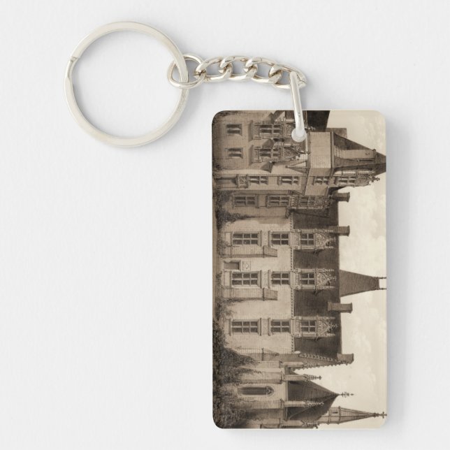 Beautiful French Chateau in Sepia Tones Keychain (Front)