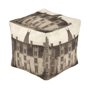 Beautiful French Chateau in Sepia Tones Pouf