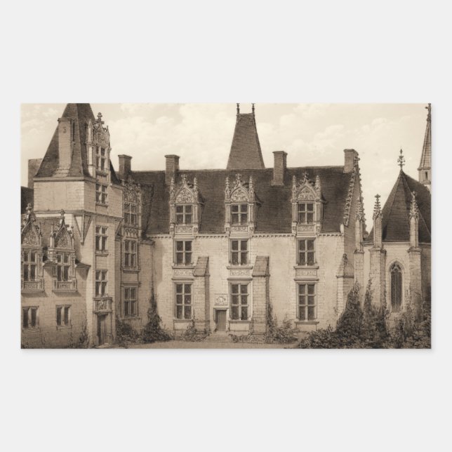 Beautiful French Chateau in Sepia Tones Rectangular Sticker (Front)