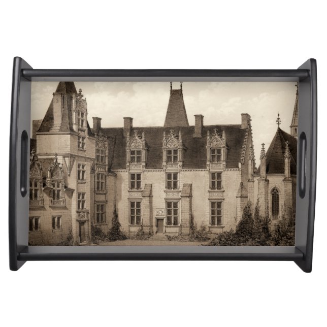 Beautiful French Chateau in Sepia Tones Serving Tray (Front)