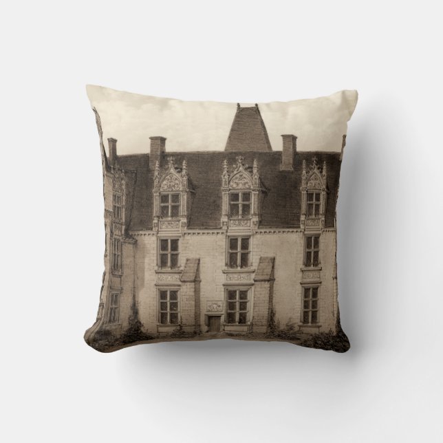 Beautiful French Chateau in Sepia Tones Throw Pillow (Front)