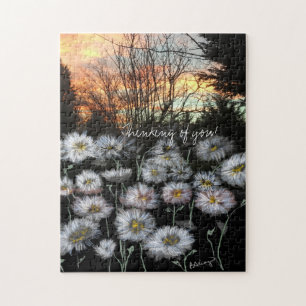 Beautiful, Fresh Daisies Against A Winter's Sunset Jigsaw Puzzle