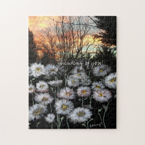 Beautiful Fresh Daisies Against A Winters Sunset Jigsaw Puzzle