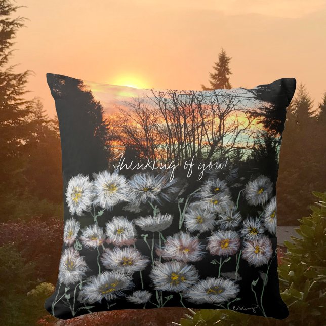 Beautiful, Fresh Daisies Against A Winter's Sunset Throw Pillow (Creator Uploaded)