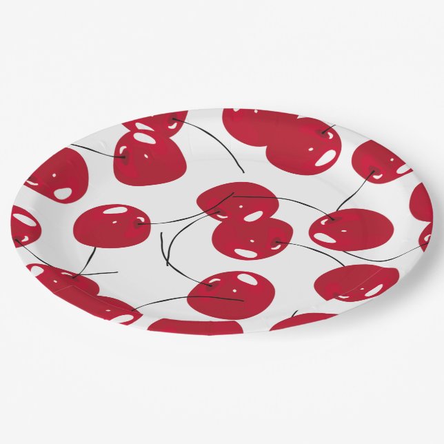 Beautiful Fresh Red Cherry Themed Paper Plates (Angled)