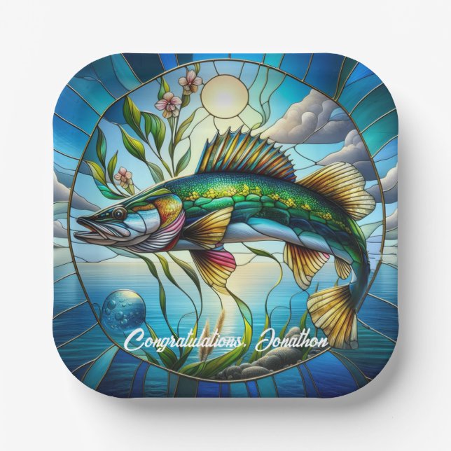 Beautiful Freshwater Fish and Blue Lake  Paper Plates (Front)