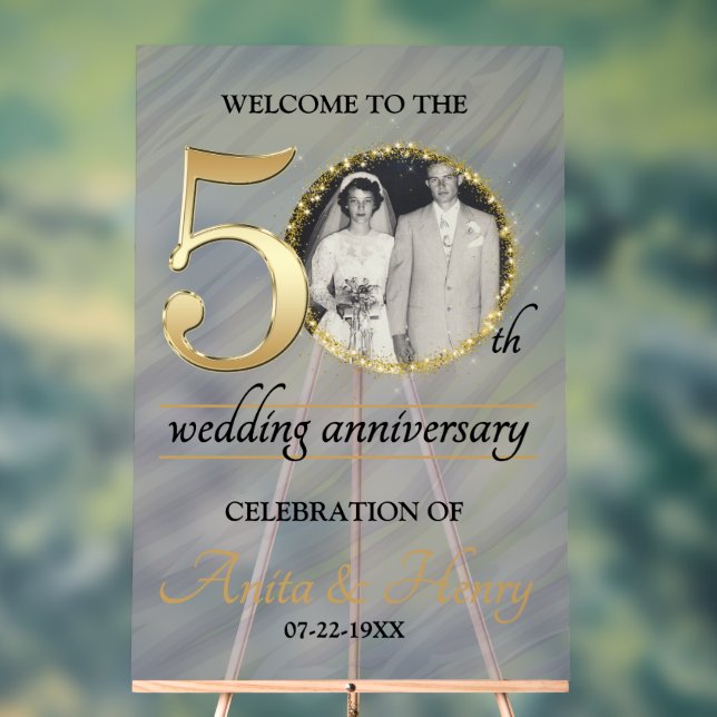 Beautiful Frosted 50th Wedding Anniversary Acrylic Sign (Neutral)