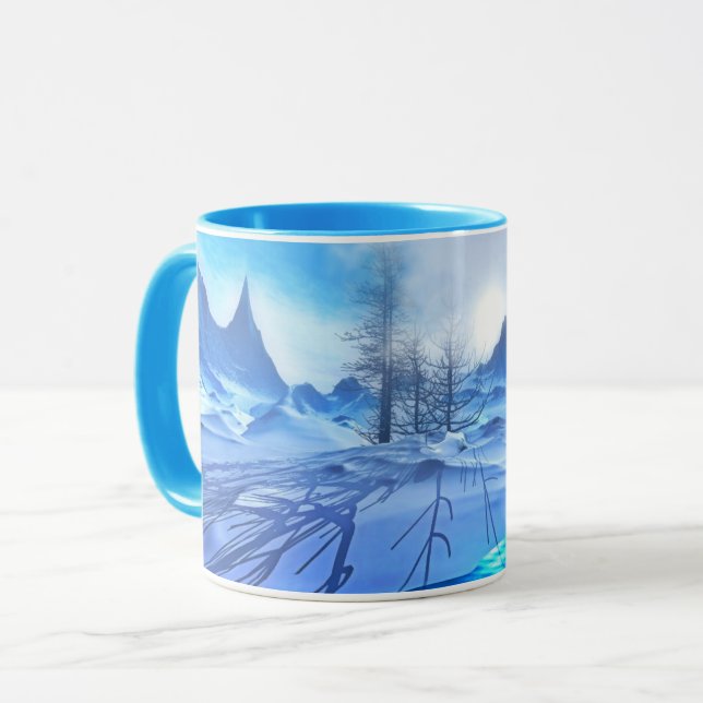 Beautiful Frosty Blue Winter Snow Scene Coffee Mug (Front Left)