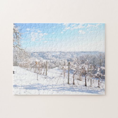 Beautiful Frosty Winter Snow Landscape Vineyards Jigsaw Puzzle