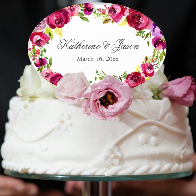 Beautiful Fuchsia Pink Floral Custom Wedding Cake Topper (Creator Uploaded)
