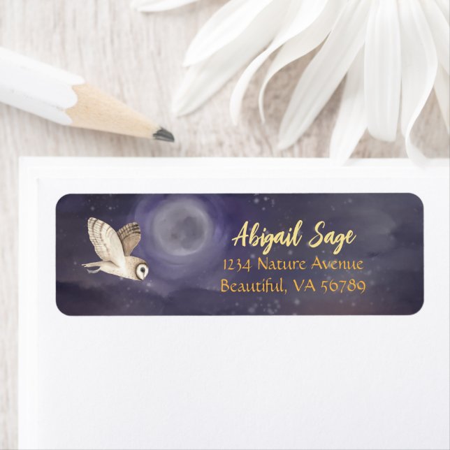 Beautiful Full Moon and Owl Address Label (Insitu)