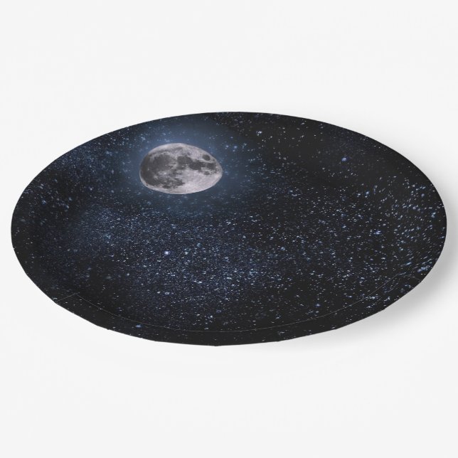 Beautiful Full Moon and Stars Paper Plates (Angled)