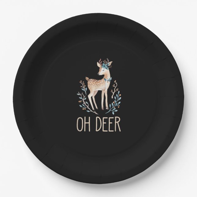 Beautiful Funny Deer Oh Deer Modern Design  Paper Plates (Front)