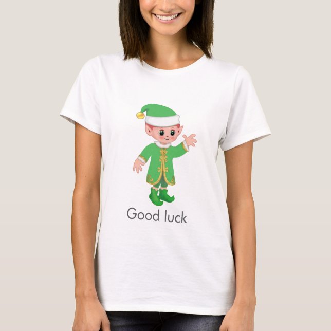Beautiful Funny Lucky Elf & Calligraphy T-Shirt (Front)