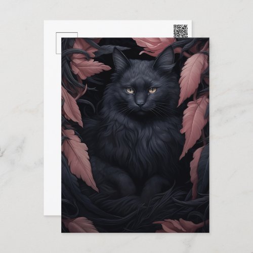Beautiful Furry Black Cat  Postcard