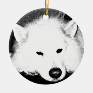 Beautiful furry Samoyed white dog Ceramic Ornament