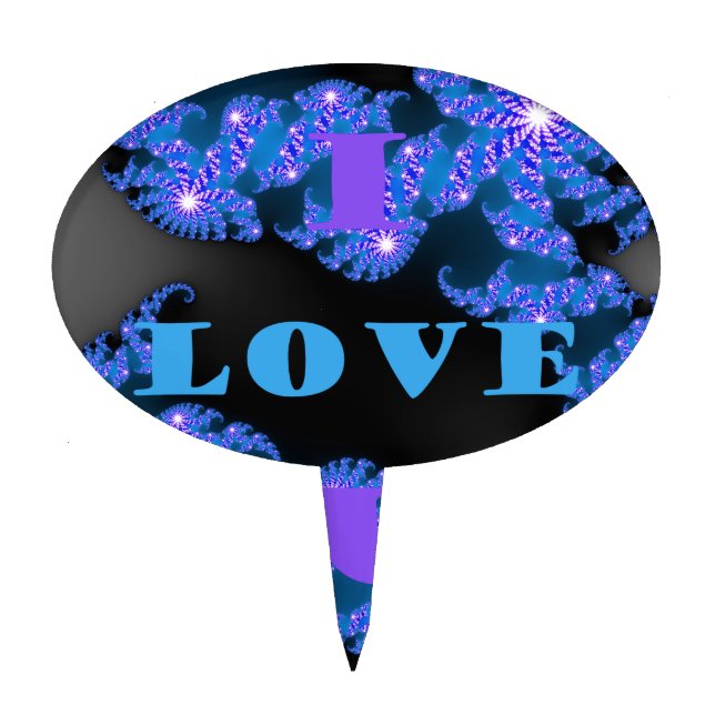 Beautiful Galactic Blue Love Text Pattern Design, Cake Topper (Front)