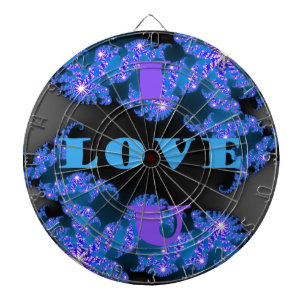 Beautiful Galactic Blue Love Text Pattern Design, Dartboard With Darts