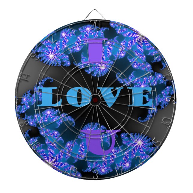 Beautiful Galactic Blue Love Text Pattern Design, Dartboard With Darts (Front)