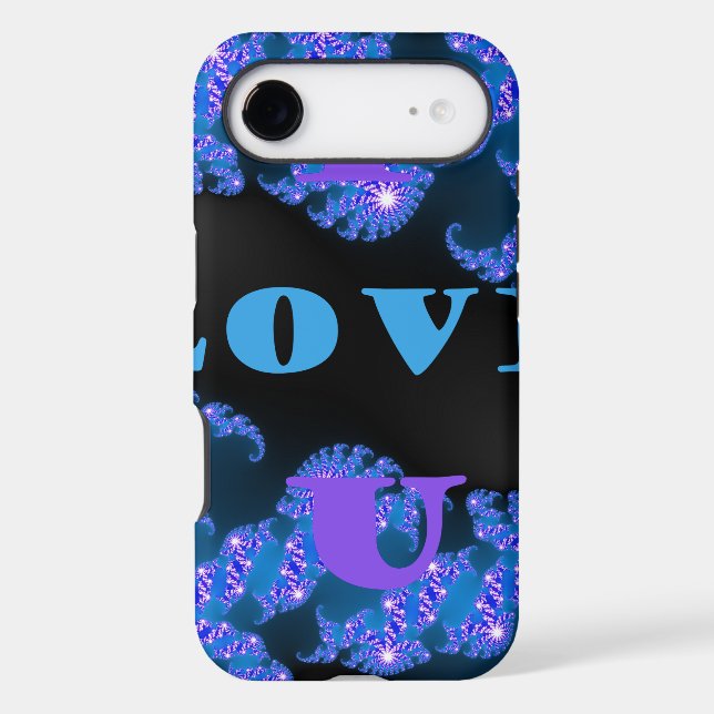 Beautiful Galactic Blue Love Text Pattern Design, Iphone Case (Back)