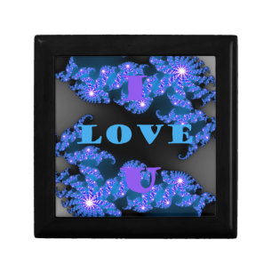 Beautiful Galactic Blue Love Text Pattern Design, Keepsake Box