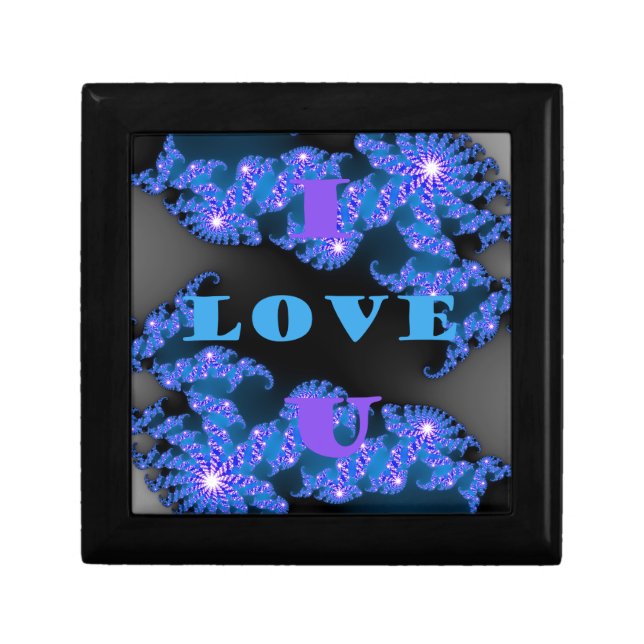 Beautiful Galactic Blue Love Text Pattern Design, Keepsake Box (Front)