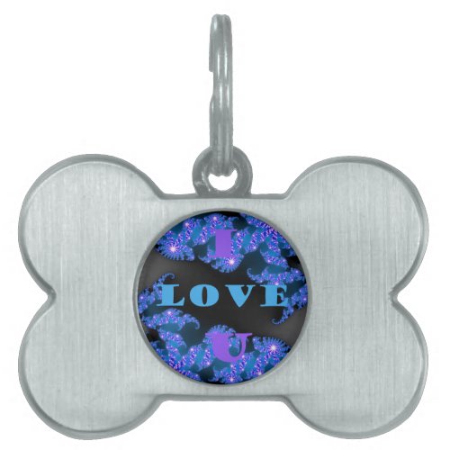 Beautiful Galactic Blue Love Text Pattern Design Pet Name Tag