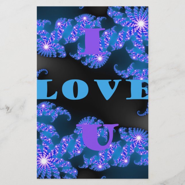 Beautiful Galactic Blue Love Text Pattern Design, Stationery (Front)