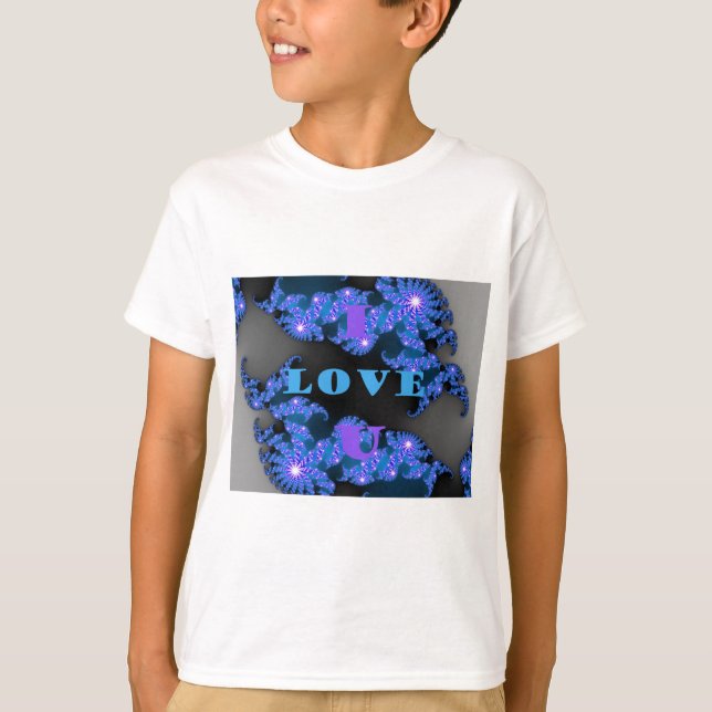 Beautiful Galactic Blue Love Text Pattern Design, T-Shirt (Front)