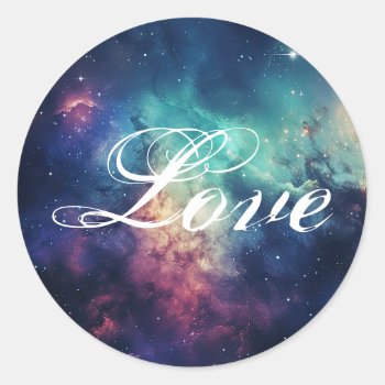 Beautiful Galaxy Celestial Under The Stars Love Classic Round Sticker by RusticCountryWedding at Zazzle
