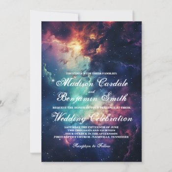 Beautiful Galaxy Celestial Under The Stars Wedding Invitation by CustomWeddingSets at Zazzle