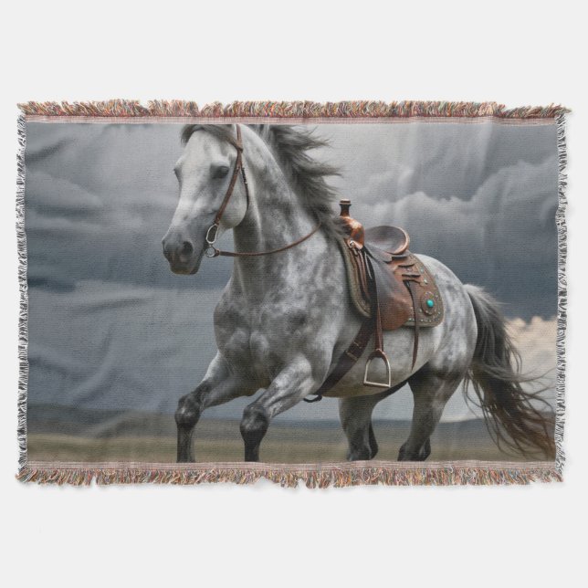 Beautiful Galloping Horse Throw Blanket Gift (Front)