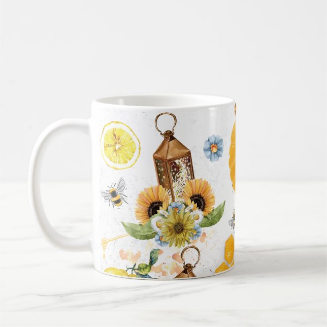 Beautiful Garden Bee Sunflower Coffee Mug (Left)