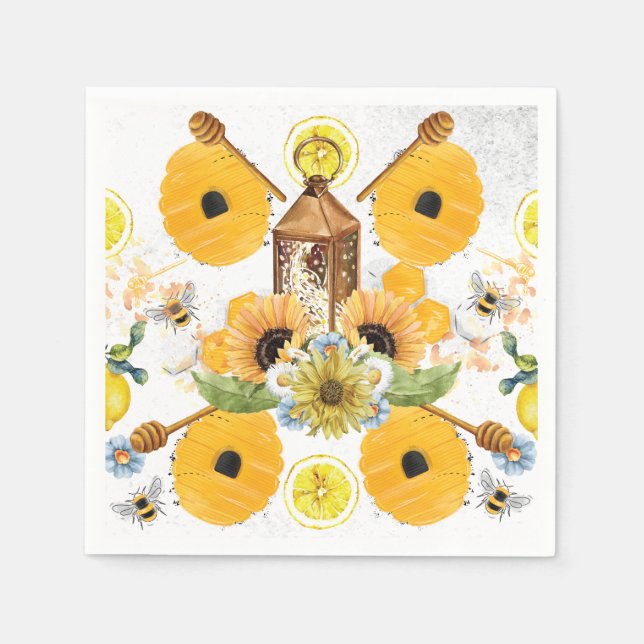 Beautiful Garden Bee Sunflower Napkins (Front)