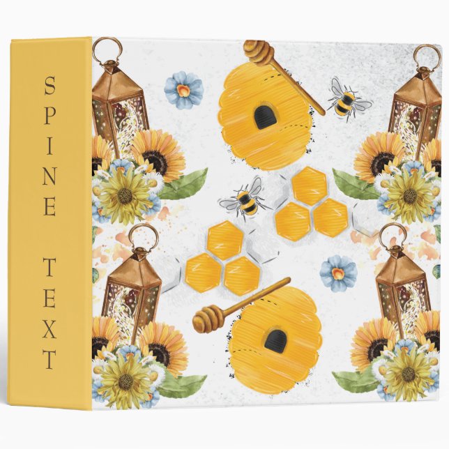 Beautiful Garden Bee Sunflower Pattern 3 Ring Binder (Front/Spine)