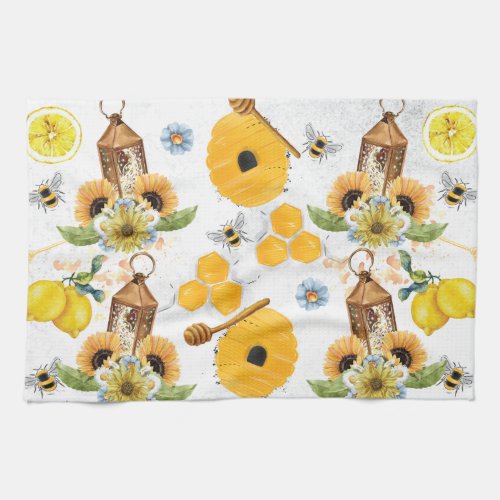 Beautiful Garden Bee Sunflower Pattern Kitchen Towel