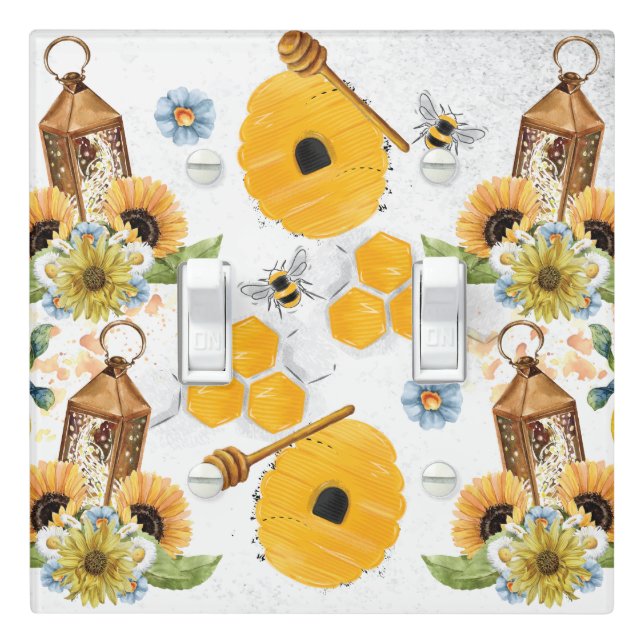 Beautiful Garden Bee Sunflower Pattern Light Switch Cover (In Situ)