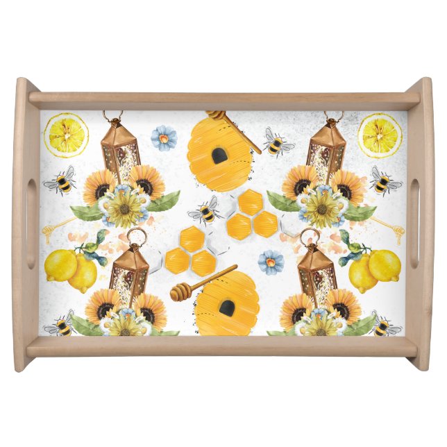 Beautiful Garden Bee Sunflower Pattern Serving Tray (Front)