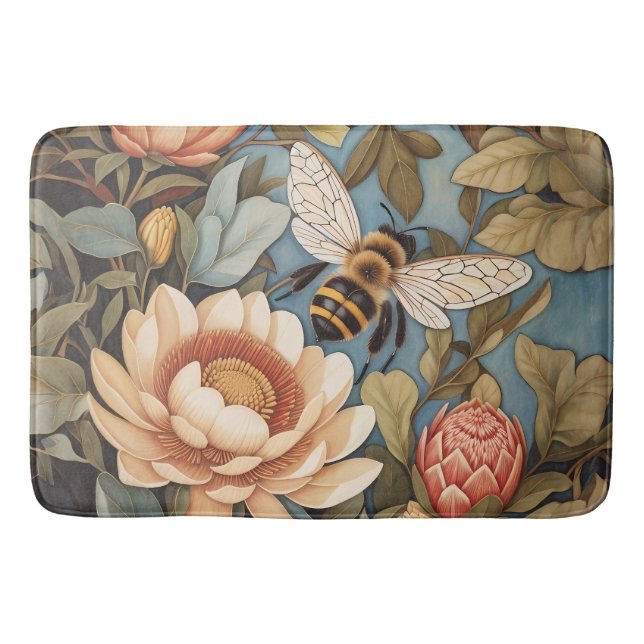 Beautiful Garden Bee With Protea Flowers Bath Mat (Front)