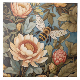 Beautiful Garden Bee With Protea Flowers Ceramic Tile