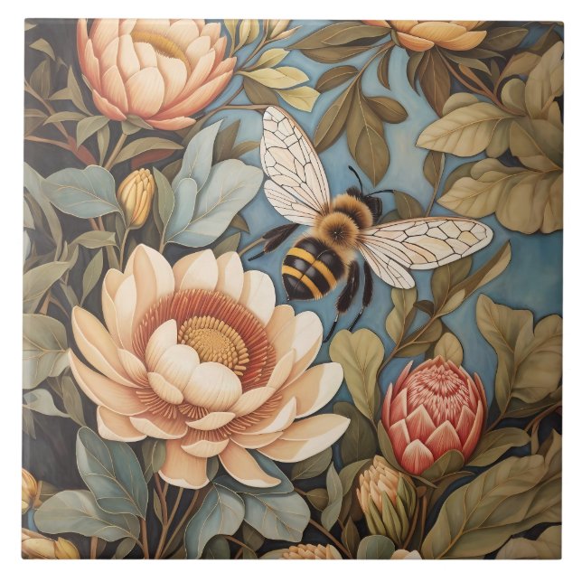 Beautiful Garden Bee With Protea Flowers Ceramic Tile (Front)