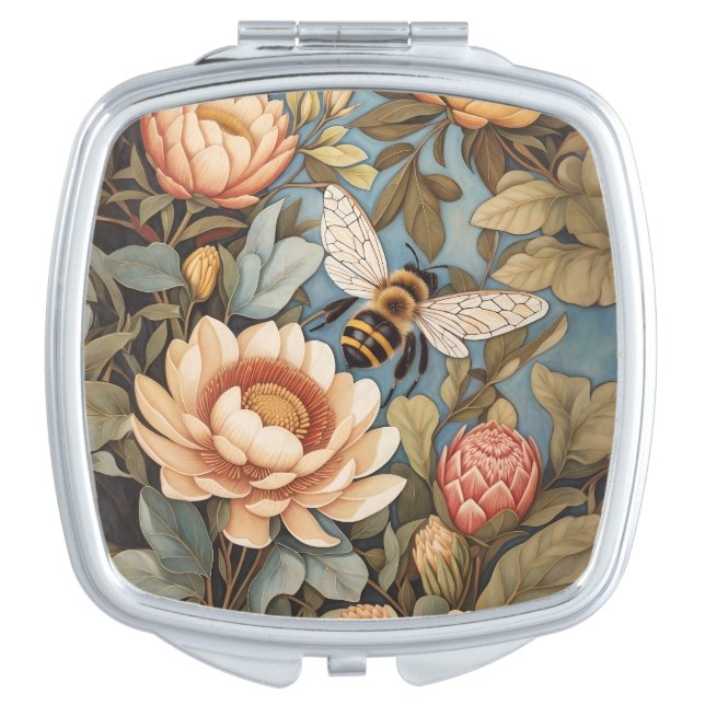 Beautiful Garden Bee With Protea Flowers Compact Mirror (Front)