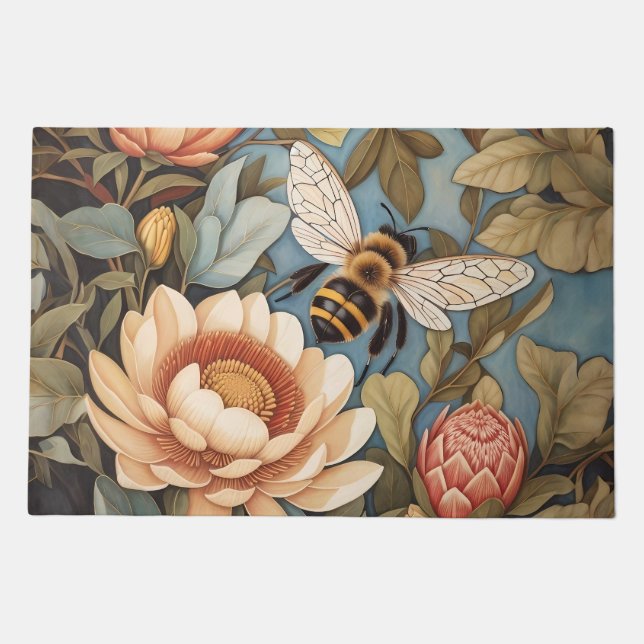 Beautiful Garden Bee With Protea Flowers Doormat (Front)